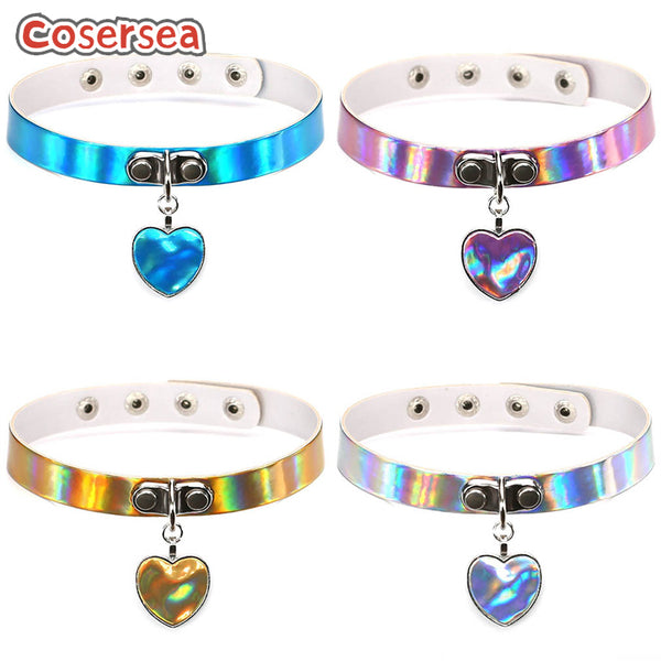 4 Colors Laser Leather Collar Peach Heart-shaped Neck Strap Women's Collarbone Choker