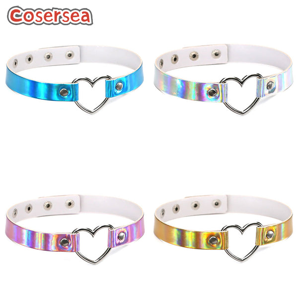 4 Colors Laser Peach Heart-shaped Collar Necklace Choker Luminous Neck Strap