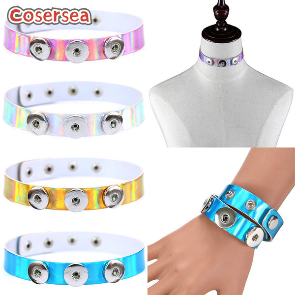 4 Colors Punk Style Snap Button Laser Leather Luminous Collar Neck Chain Choker