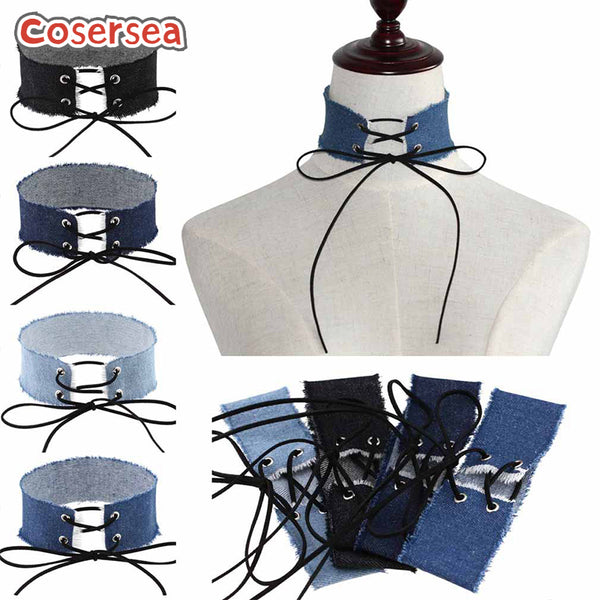 4 Colors Rough Edged Denim Wide Collarbone Necklace Neck Chain Collar Choker