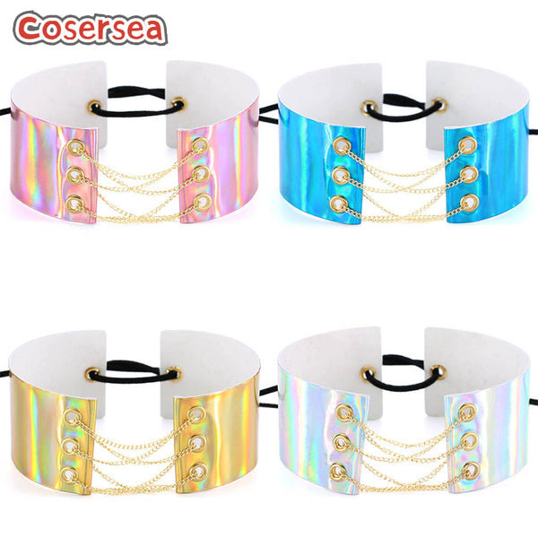 4 Colors Sexy Sensual Restrained Bound Laser Leather Luminous Collar Necklace Neck Chain