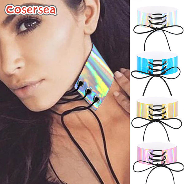 4 Colors Simple Sexy Restrained Laser Leather Glowing Collar Necklace Choker