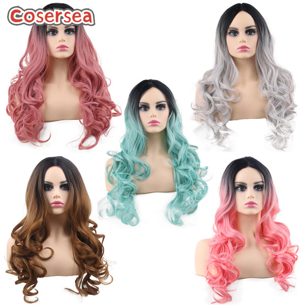 5 Colors 60cm Long Curly Black Gradient Cosplay Wigs Classic Fashion Wigs