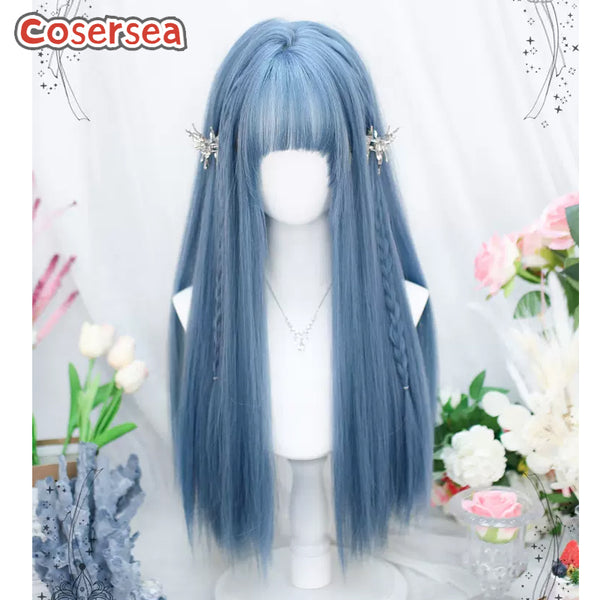 60cm Fashion Long Straight Blue Lolita Wigs