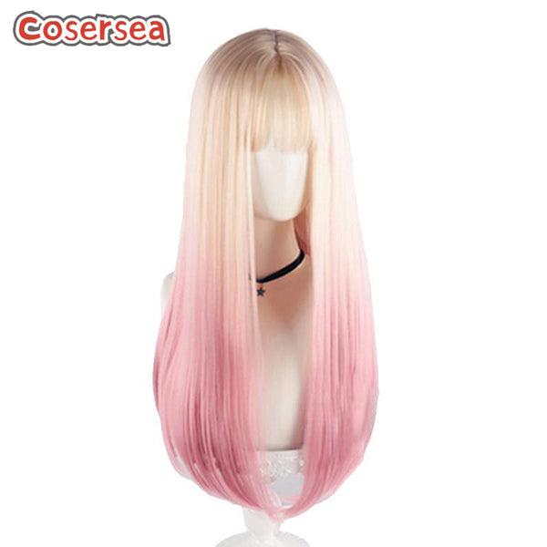 60cm Long Straight Blonde Gradient Pink Lolita Wigs