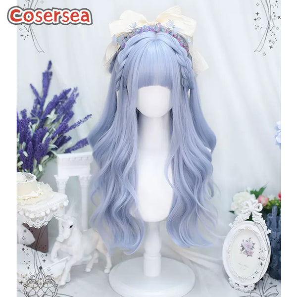 60cm Women Long Loose Wavy Blue Lolita Wigs