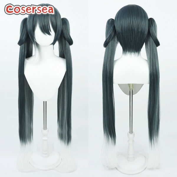 65cm Long Dark Gray Gradient White Ponytail Cosplay Wigs