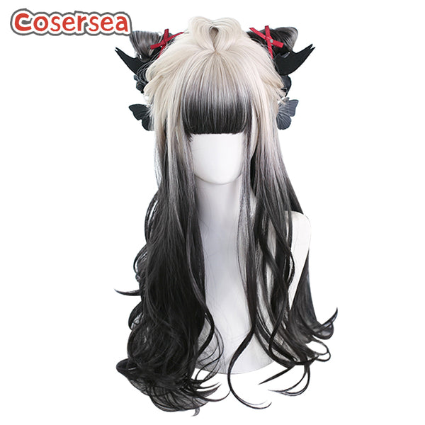 65cm Long Loose Wavy Cream Gradient Black Lolita Wigs