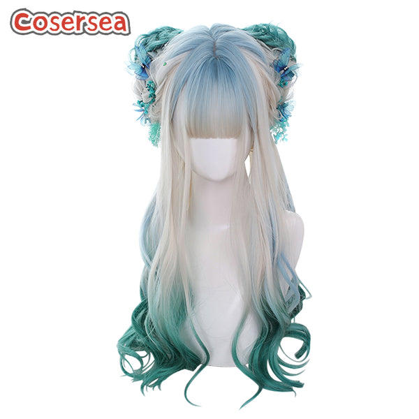 65cm Long Loose Wavy Cream Gradient Green Lolita Wigs