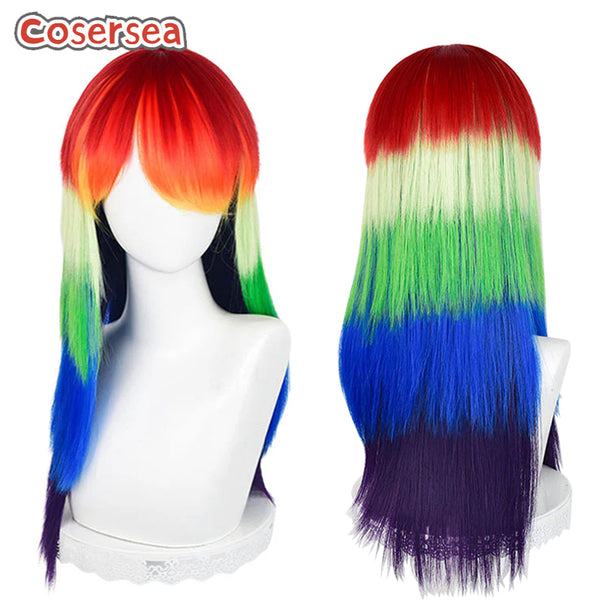 65cm Long Straight Rainbow Mixed Color Cosplay Wigs