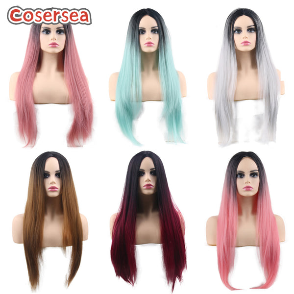 6 Colors 60cm Long Straight Black Gradient Cosplay Wigs Trendy Anime Fashion Wigs