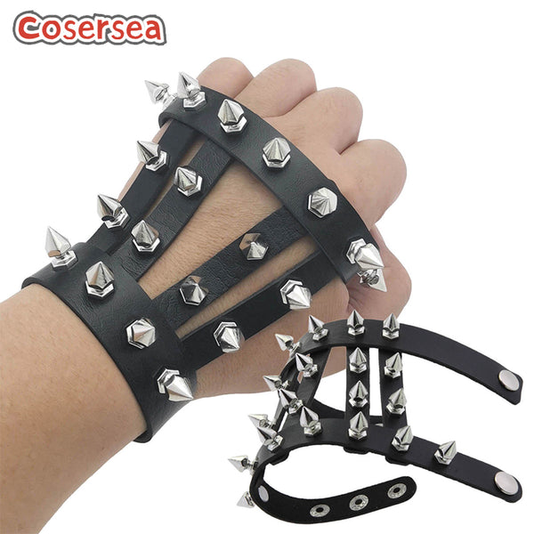 6 Colors Punk Gothic Style Exaggerated Personality Rivet Pointed Nail PU Leather Bracelet