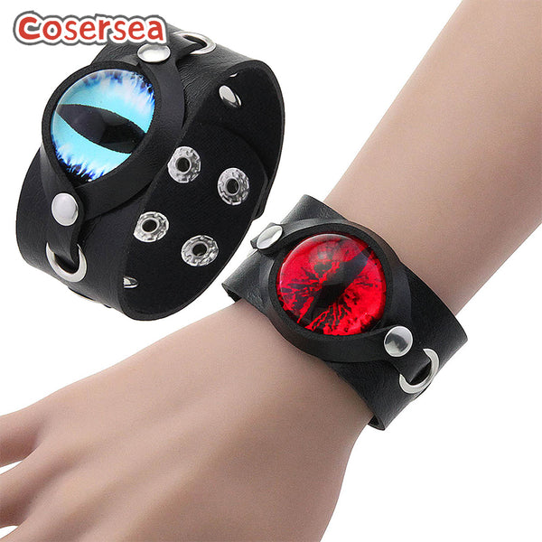 7 Colors Devil Pupil Red Eyes PU Leather Watch Bracelet Double Row Button Adjustable Punk Jewelry