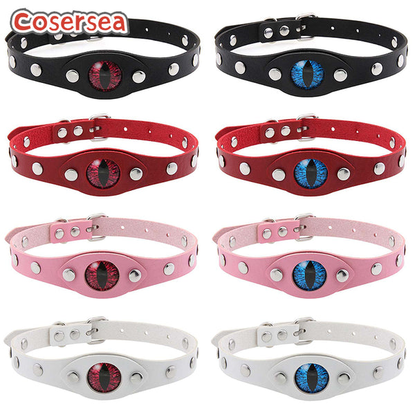 8 Colors Devil Pupil Red Eyes PU Leather Necklace Rock Adjustable Blue Tears Collar Neck Strap