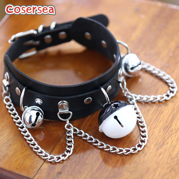 8 Colors Punk Harajuku PU Leather Chain Double-layer Collar Necklace Bell Pendant Choker