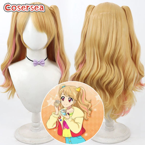 Aikatsu! Series Natsuki Mikuru 50cm Blonde Mixed Pink Ponytail Cosplay Wigs