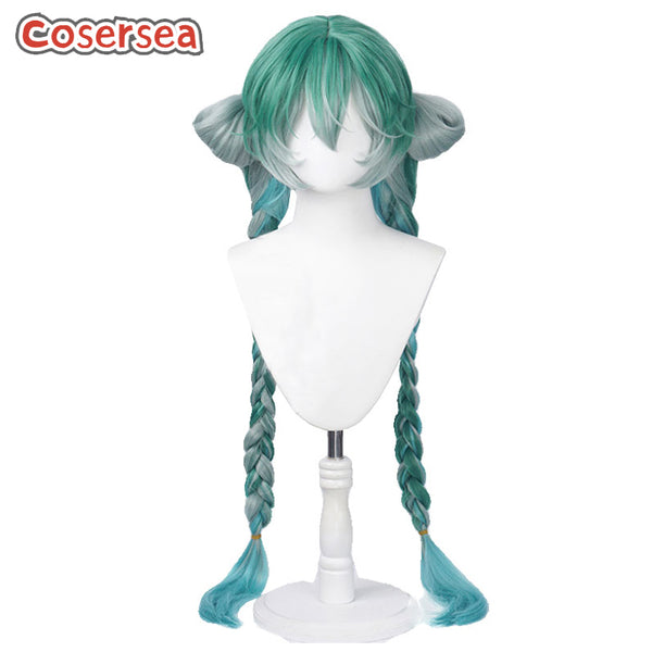 100cm Green Mixed Gray Blue Ponytail Braided Cosplay Wigs