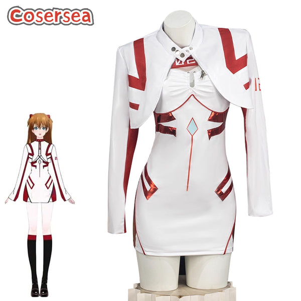 Cosersea Anime EVA Asuka Racing Halloween White Dress Suit Cosplay Costume