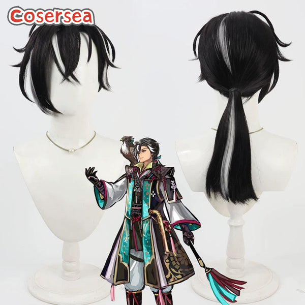 Cosersea Another Eden: The Cat Beyond Time and Space Jet Tachician 55cm Black Mixed White Cosplay Wigs