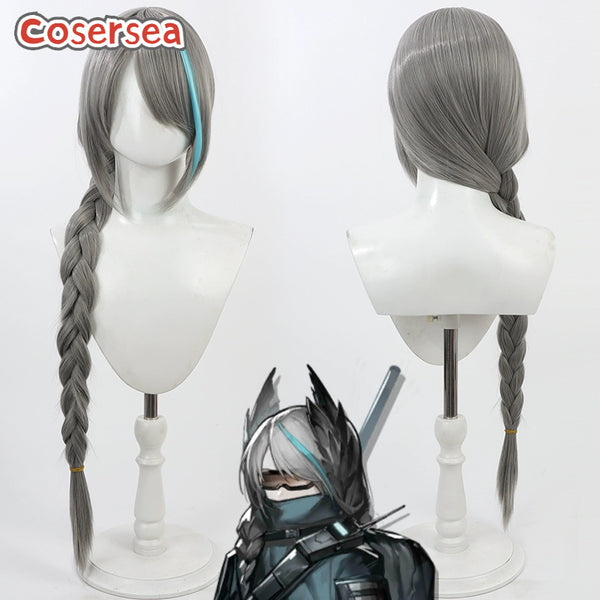 Arknights Pith 80cm Gray Mixed Light Blue Braided Cosplay Wigs
