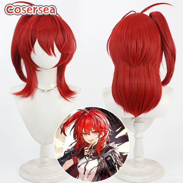 Arknights Exusiai the New Covenant 50cm Red Ponytail Cosplay Wigs