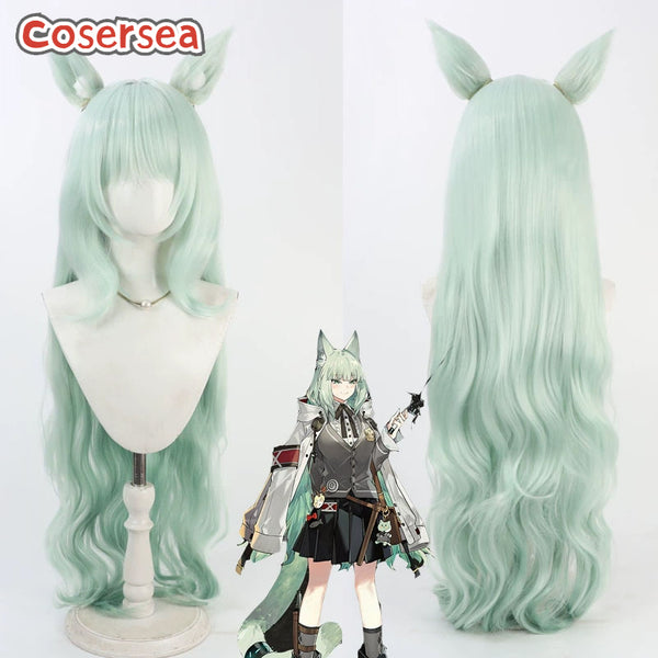 Arknights Harmonie 90cm Long Wavy Light Green Cosplay Wigs