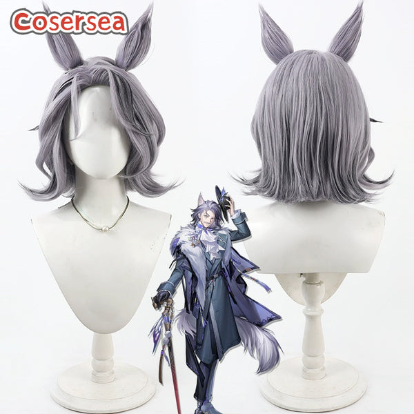 Cosersea Arknights Harold Craigavon 30cm Short Wavy Gray Cosplay Wigs With Ears