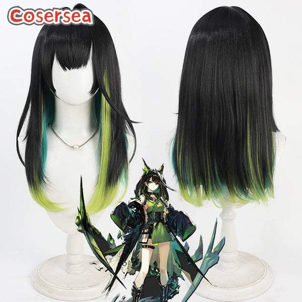 Arknights Mon3tr 50cm Black Mixed Green Cosplay Wigs