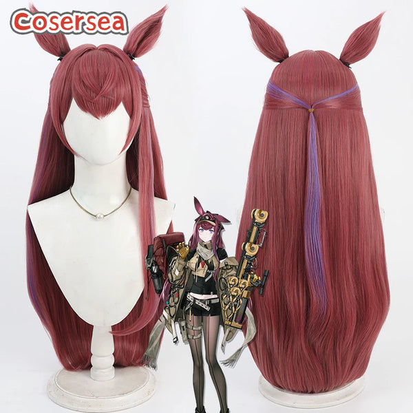 Arknights Ray 80cm Long Wine Red Mixed Purple Cosplay Wigs