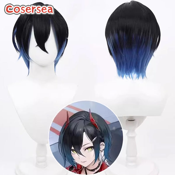 Azur Lane Ulrich von Hutten 30cm Black Mixed Blue Cosplay Wigs