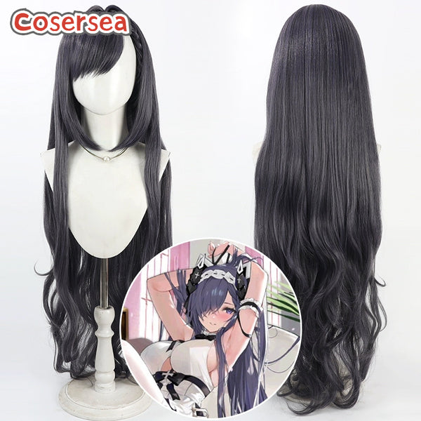 Azur Lane KMS August von Parseval 100cm Wavy Dark Gray Cosplay Wigs