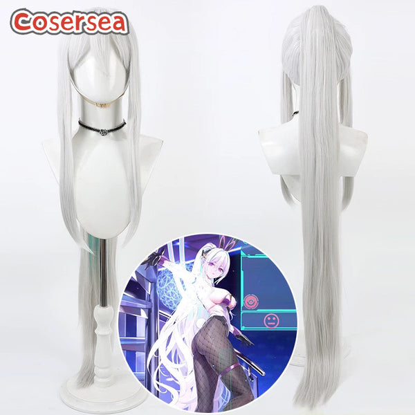 Cosersea Azur Lane Kearsarge 100cm Silver White Mixed Green Ponytail Cosplay Wigs