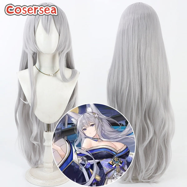 Azur Lane Shinano 90cm Long Wavy Silver Gray Cosplay Wigs