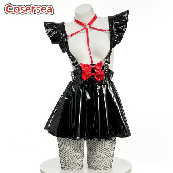 Backless PU Leather Black Dress Sexy Hollow Hottie Succubus Strapless Pajama