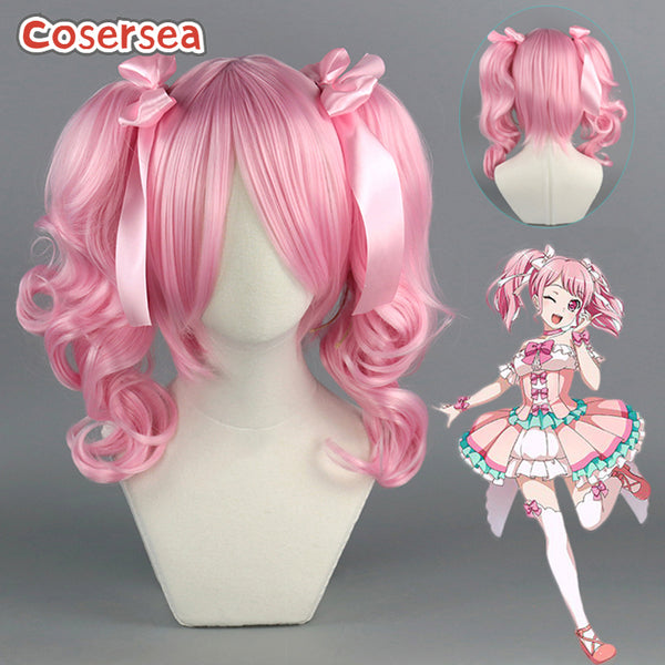 BanG Dream! Maruyama Aya 40cm Wavy Pink Ponytail Cosplay Wigs