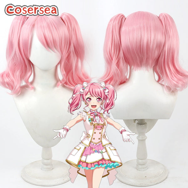 BanG Dream! Maruyama Aya 40cm Wavy Pink Ponytail Cosplay Wigs