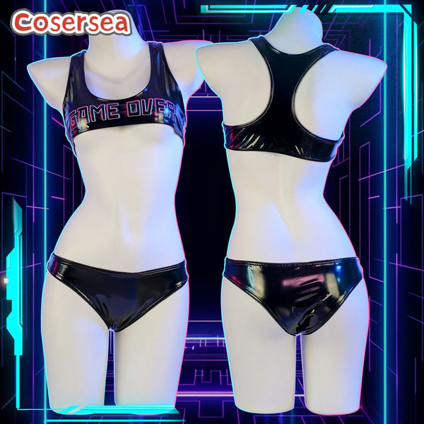 Black PU Leather Print Tank Sexy Midriff Homewear Underwear