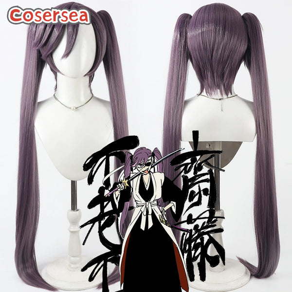 Cosersea Bleach Saito Furofushi 100cm Long Dark Purple Ponytail Cosplay Wigs