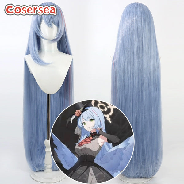 Blue Archive Aomori Mine 100cm Light Blue Mixed Red Cosplay Wigs