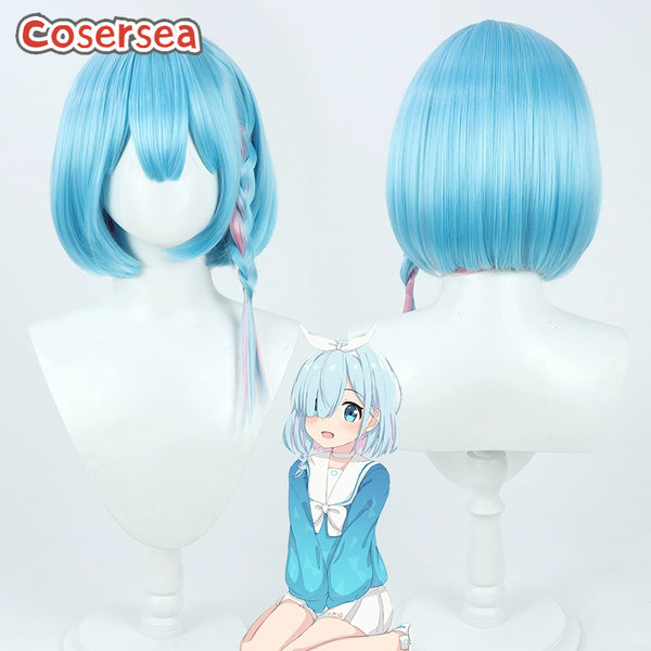 Blue Archive Arona 45cm Blue Mixed Pink Cosplay Wigs