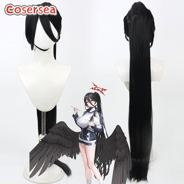 Blue Archive Hanekawa Hasumi 100cm Black Ponytail Cosplay Wigs