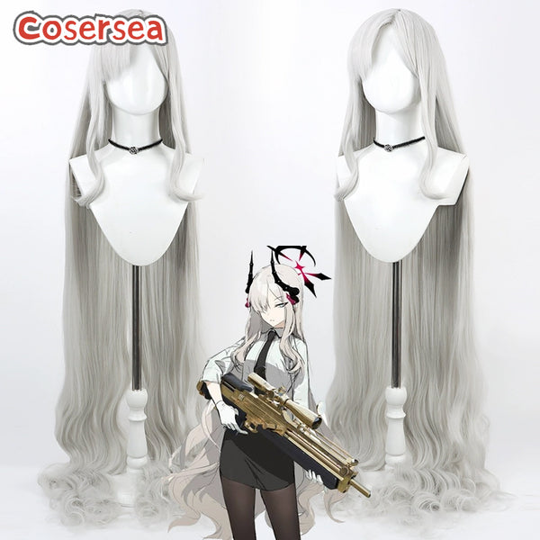 Blue Archive Hanuma Makoto 150cm Long Wavy Silver White Cosplay Wigs