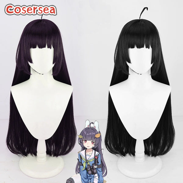 Blue Archive Kasumisawa Miyu 80cm Black Purple Cosplay Wigs