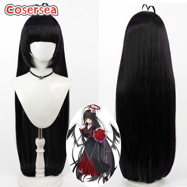 Blue Archive Kenzaki Tsurugi 100cm Black Cosplay Wigs