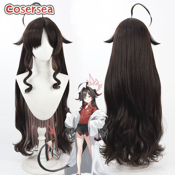 Blue Archive Kinugawa Kasumi 80cm Wavy Brown Mixed Pink Cosplay Wigs