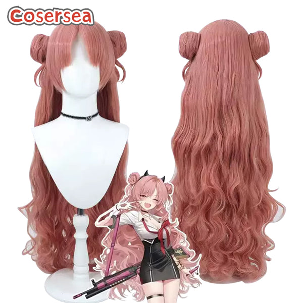 Blue Archive Kirara 90cm Long Wavy Pink Cosplay Wigs With Buns