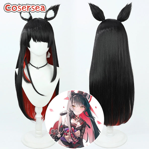 Blue Archive Kosaka Wakamo 75cm Black Mixed Red Cosplay Wigs