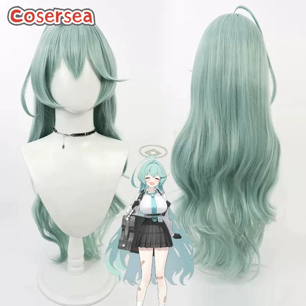 Blue Archive Kuchinashi Yume 90cm Wavy Turquoise Cosplay Wigs