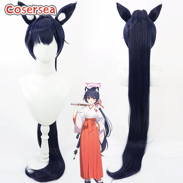 Blue Archive Kuromi Serika 100cm Dark Blue Ponytail Cosplay Wigs