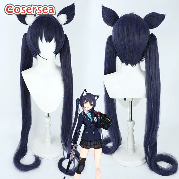 Blue Archive Kuromi Serika 130cm Dark Blue Ponytail Cosplay Wigs